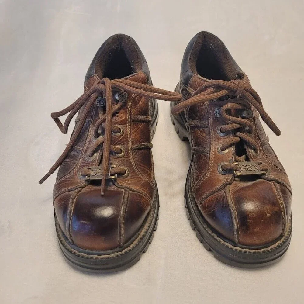 Vintage 90s GBX Cruz Oxford Shoes Men's Brown Leather Chunky Lace Up Sz 7 D - Picture 3 of 9